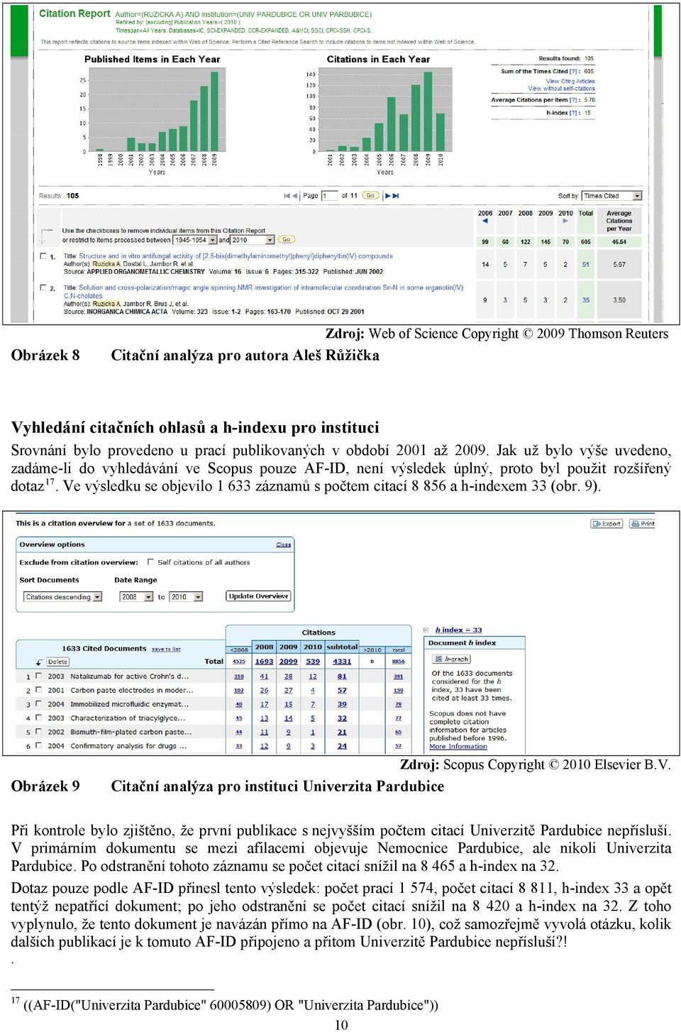 Ve výsledku se objevilo 1 633 záznamů s počtem citací 8 856 a h-indexem 33 (obr. 9).