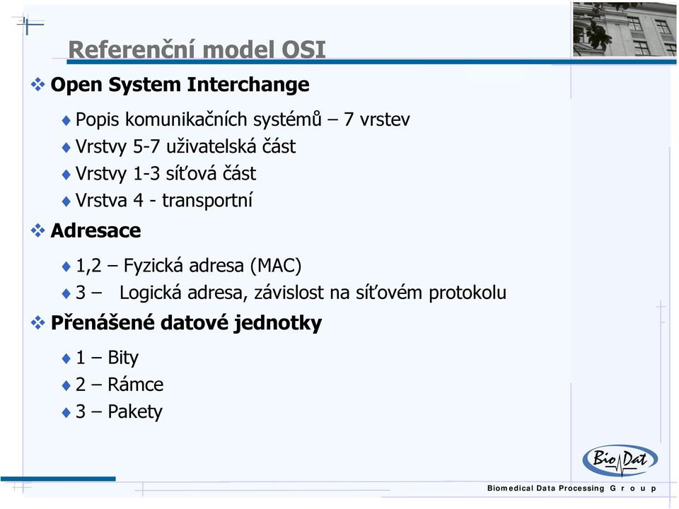 Vrstva 4 - transportní Adresace 1,2 Fyzická adresa (MAC) 3 Logická