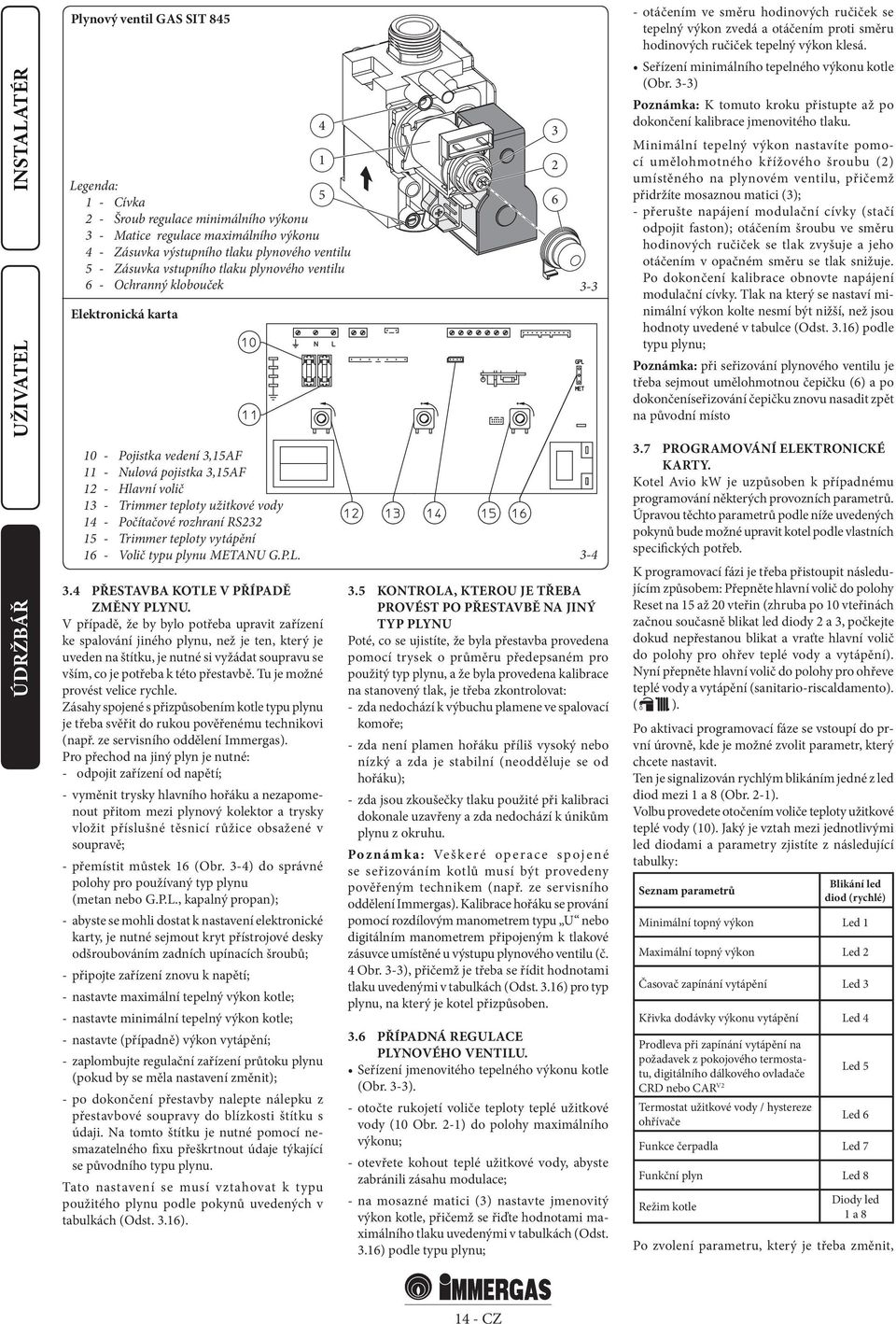 Počítačové rozhraní RS232 15 - Trimmer teploty vytápění 16 - Volič typu plynu METANU G.P.L. 3.4 PŘESTAVBA KOTLE V PŘÍPADĚ ZMĚNY PLYNU.