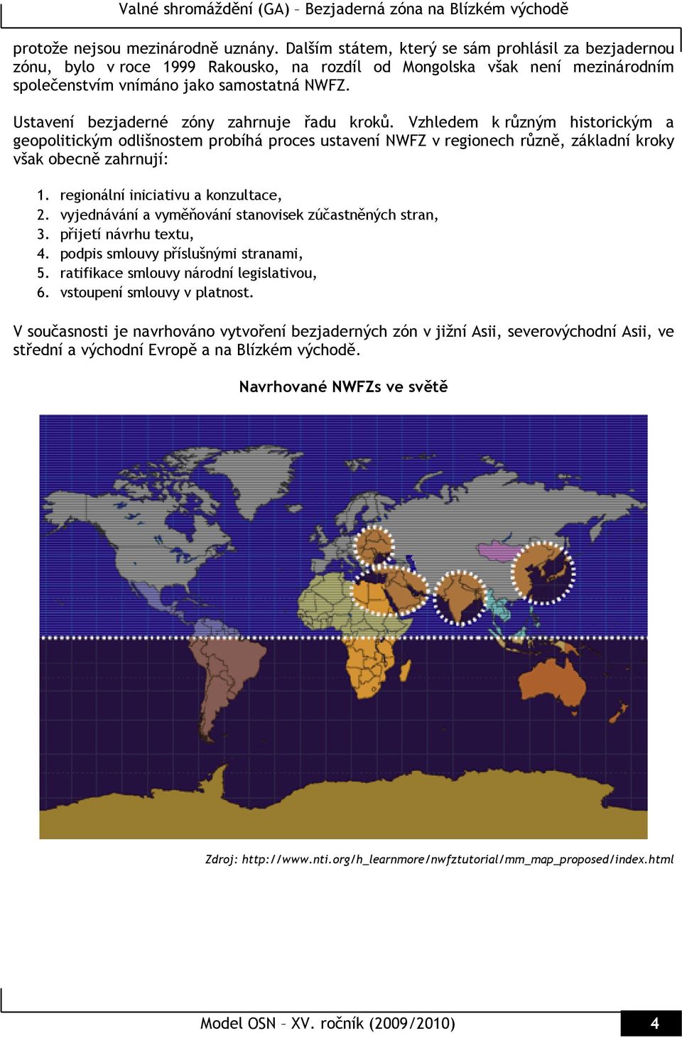 Ustavení bezjaderné zóny zahrnuje řadu kroků. Vzhledem k různým historickým a geopolitickým odlišnostem probíhá proces ustavení NWFZ v regionech různě, základní kroky však obecně zahrnují: 1.