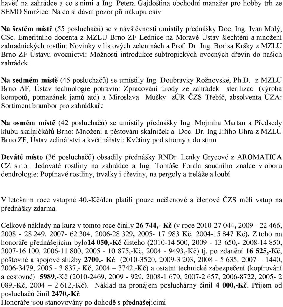 Emeritního docenta z MZLU Brno ZF Lednice na Moravě Ústav šlechtění a množení zahradnických rostlin: Novinky v listových zeleninách a Prof. Dr. Ing.