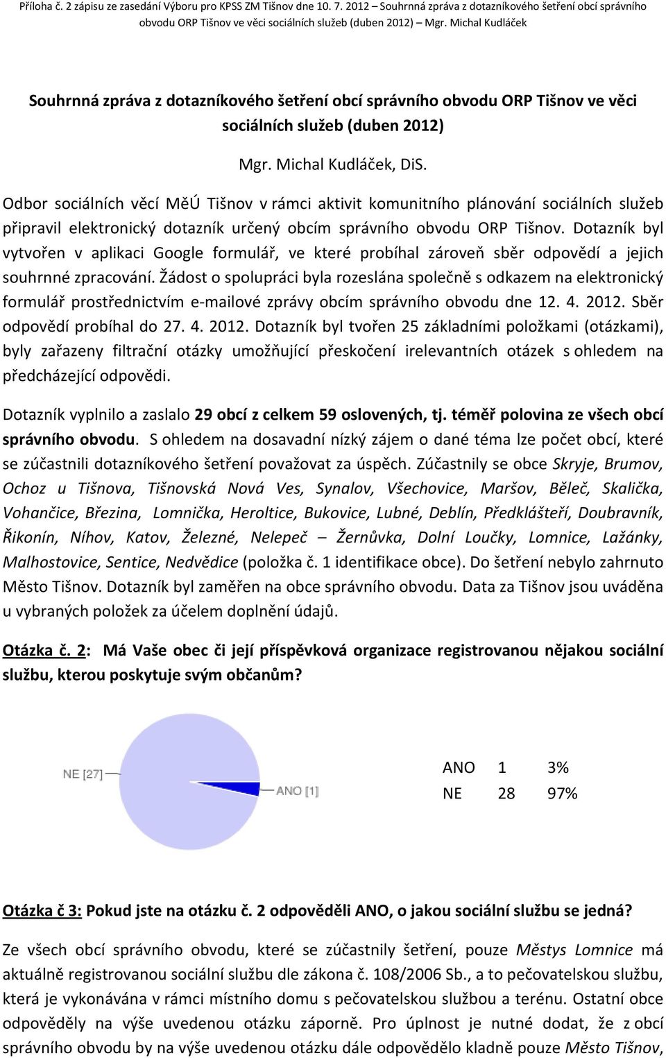 Dotazník byl vytvořen v aplikaci Google formulář, ve které probíhal zároveň sběr odpovědí a jejich souhrnné zpracování.