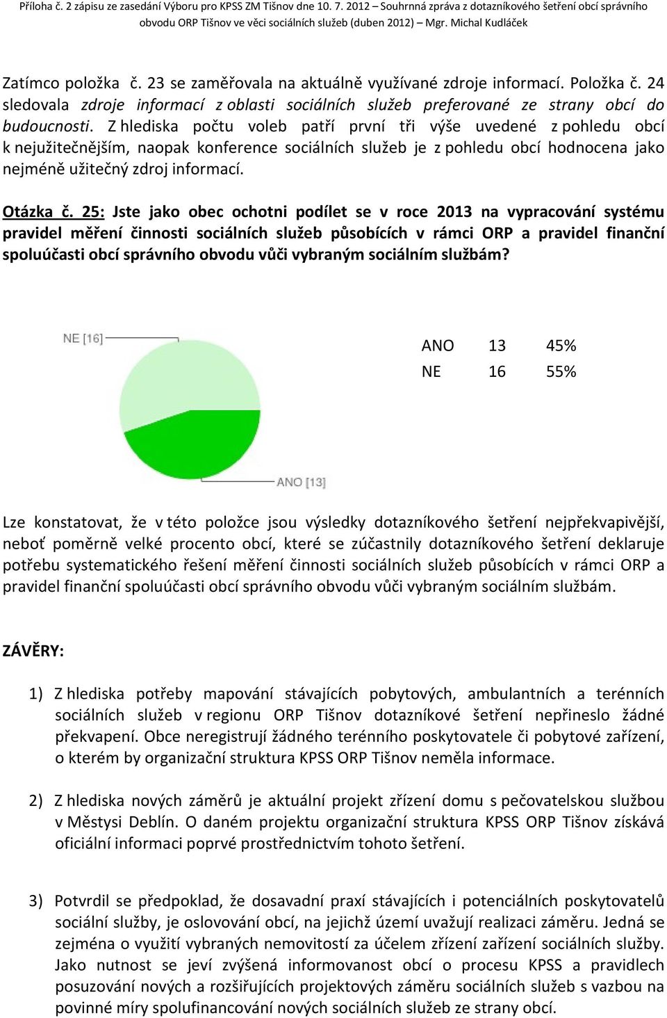 25: Jste jako obec ochotni podílet se v roce 2013 na vypracování systému pravidel měření činnosti sociálních služeb působících v rámci ORP a pravidel finanční spoluúčasti obcí správního obvodu vůči