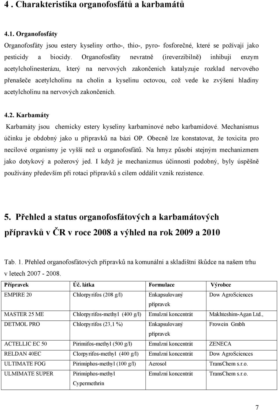 ke zvýšení hladiny acetylcholinu na nervových zakončeních. 4.2. Karbamáty Karbamáty jsou chemicky estery kyseliny karbaminové nebo karbamidové.