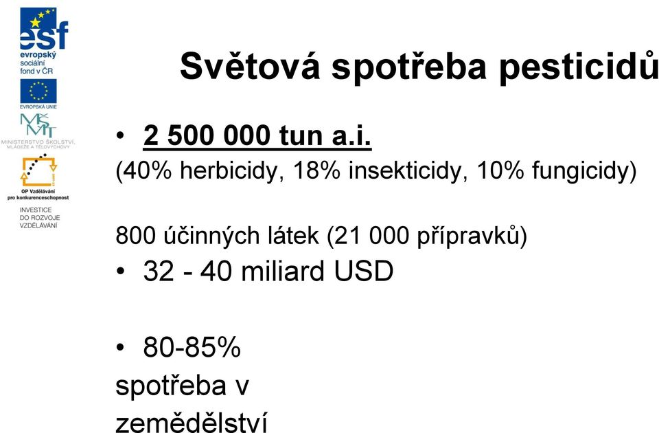 insekticidy, 10% fungicidy) 800 účinných