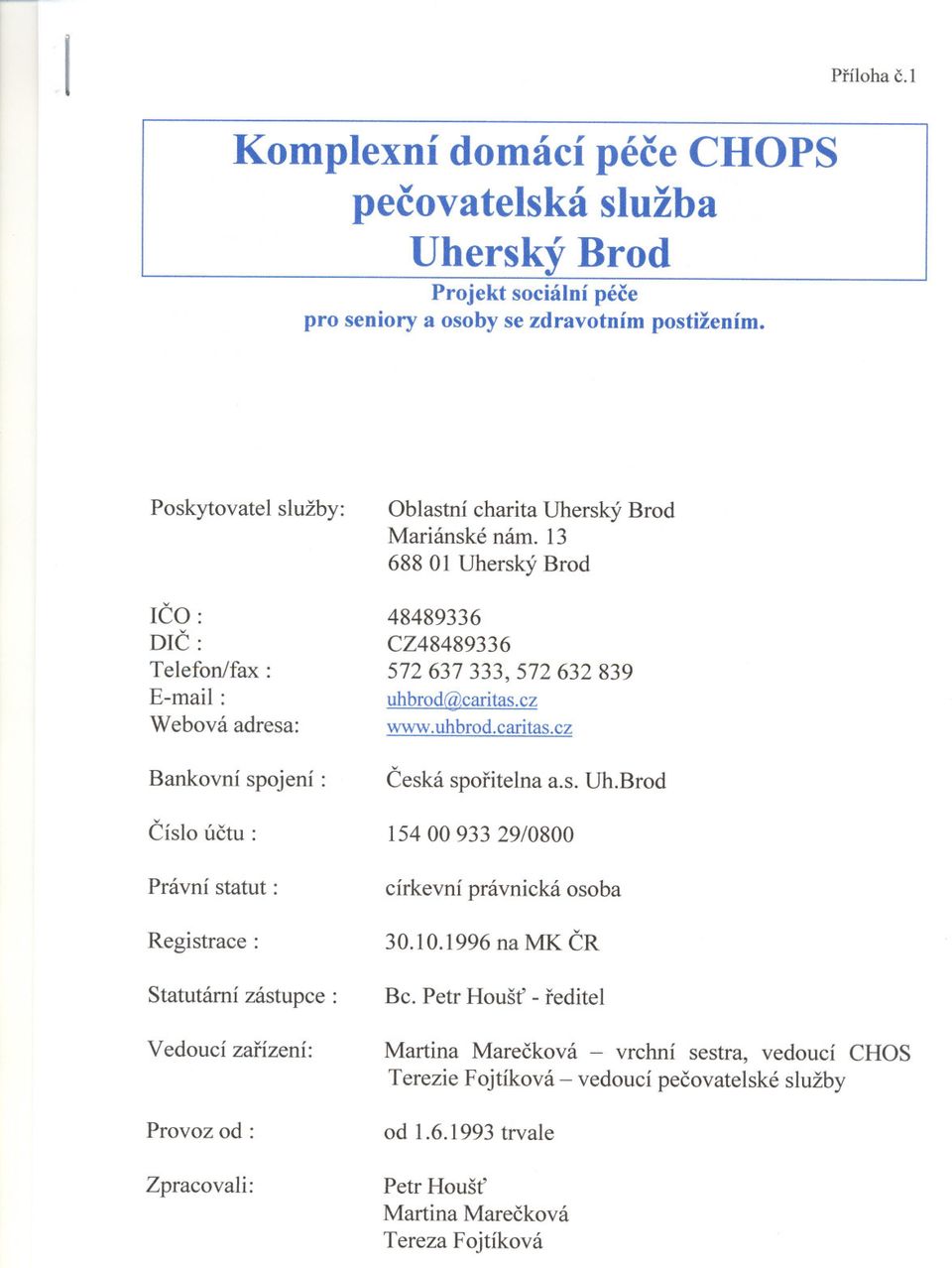 13 688 01 Uheský Bod 48489336 CZ48489336 572 637 333, 572 632 839 uhbod@caitas.cz www.uhbod.caitas.cz Ceská spoitelna a.s. Uh.Bod 154 00 933 29/0800 cíkevní pávnická osoba 30.10.