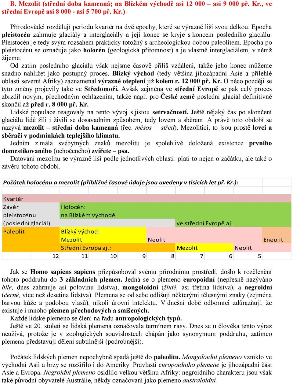 Epocha po pleistocénu se označuje jako holocén (geologická přítomnost) a je vlastně interglaciálem, v němž žijeme.