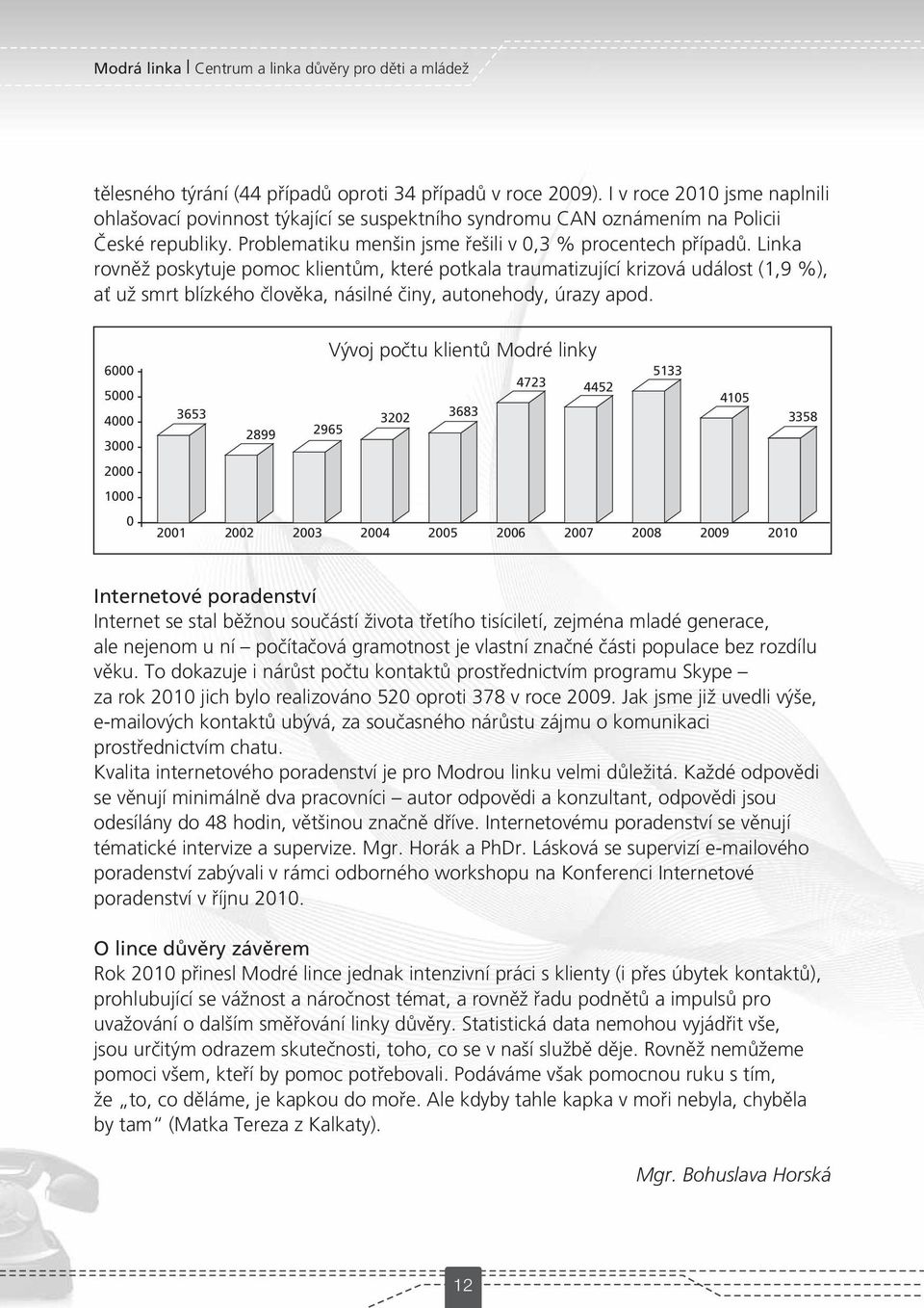 Linka rovněž poskytuje pomoc klientům, které potkala traumatizující krizová událost (1,9 %), ať už smrt blízkého člověka, násilné činy, autonehody, úrazy apod.