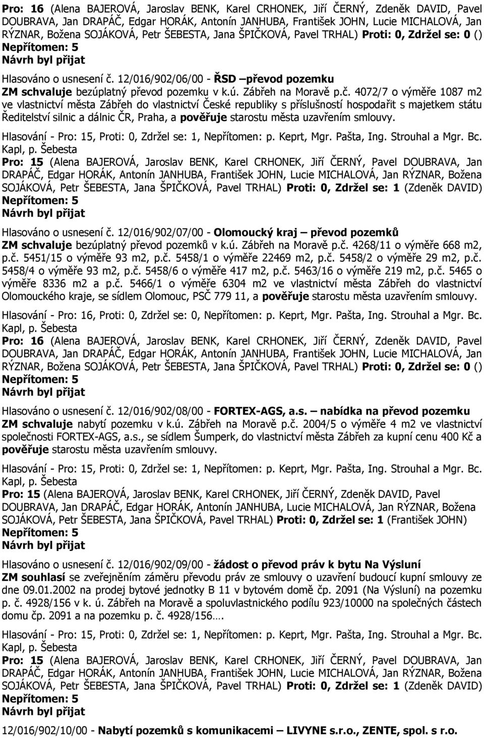 12/016/902/06/00 - ŘSD převod pozemku ZM schvaluje bezúplatný převod pozemku v k.ú. Zábřeh na Moravě p.č.