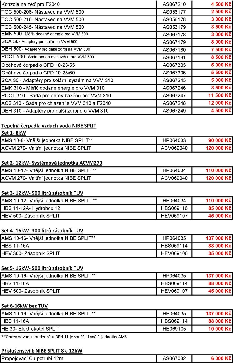 bazénu pro VVM 500 AS067181 8 500 Kč Oběhové čerpadlo CPD 10-25/55 AS067305 5 000 Kč Oběhové čerpadlo CPD 10-25/60 AS067306 5 500 Kč SCA 35 - Adaptéry pro solární systém na VVM 310 AS067245 5 000 Kč