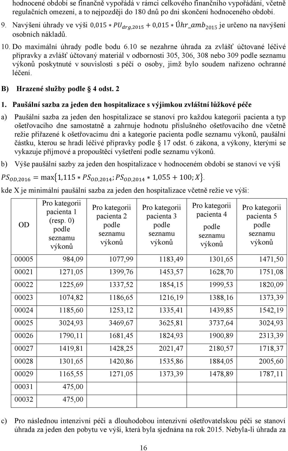 10 se nezahrne úhrada za zvlášť účtované léčivé přípravky a zvlášť účtovaný materiál v odbornosti 305, 306, 308 nebo 309 podle seznamu výkonů poskytnuté v souvislosti s péčí o osoby, jimž bylo soudem