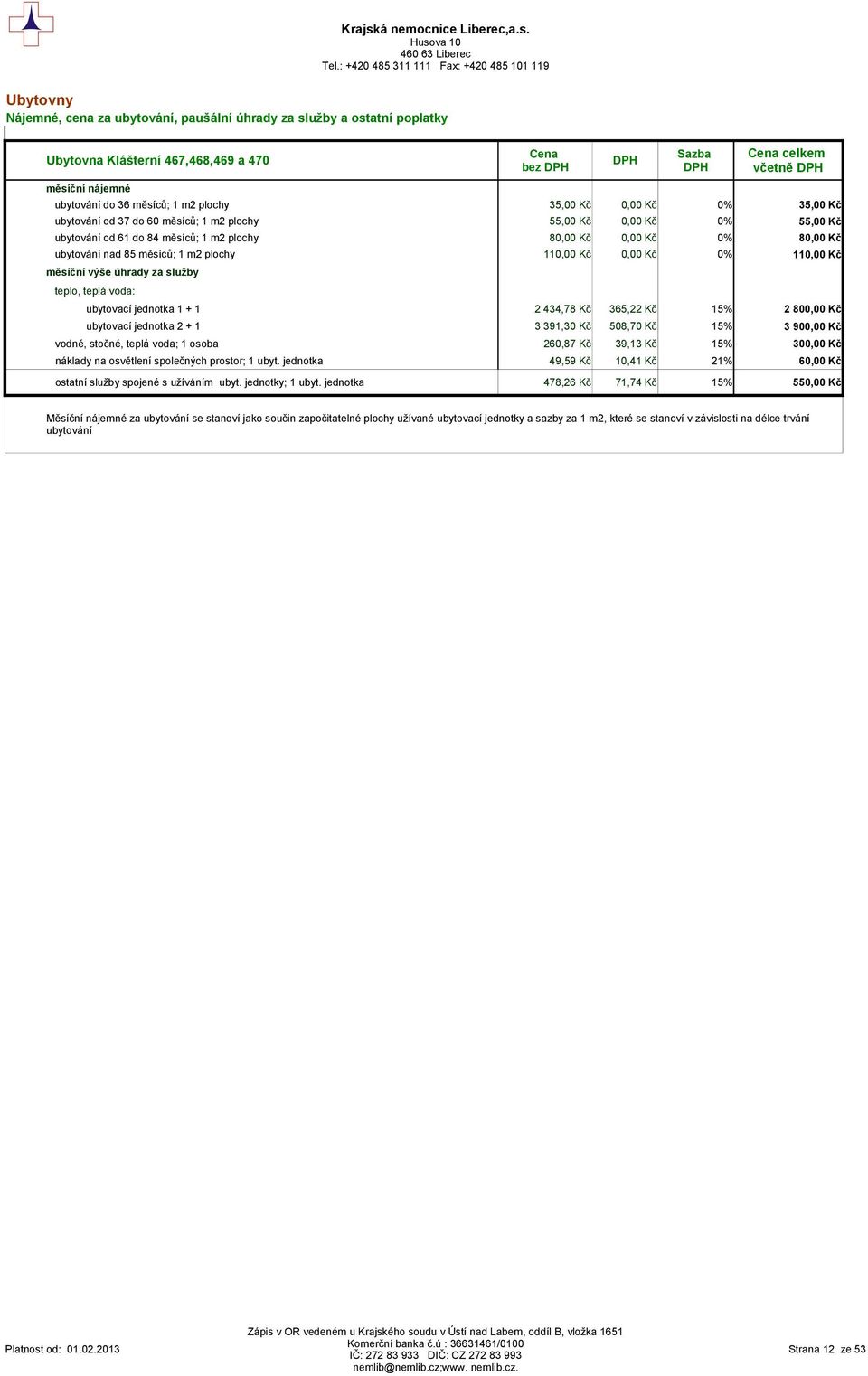 110,00 Kč měsíční výše úhrady za služby teplo, teplá voda: ubytovací jednotka 1 + 1 2 434,78 Kč 365,22 Kč 15% 2 800,00 Kč ubytovací jednotka 2 + 1 3 391,30 Kč 508,70 Kč 15% 3 900,00 Kč vodné, stočné,