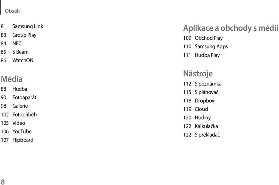 obchody s médii 109 Obchod Play 110 Samsung Apps 111 Hudba Play Nástroje 112 S