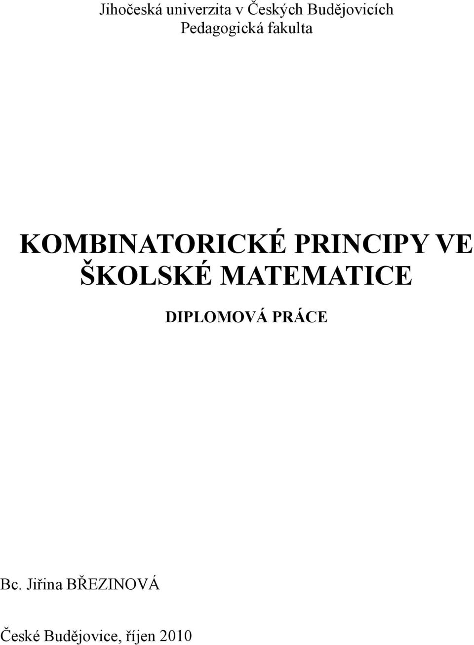 VE ŠKOLSKÉ MATEMATICE DIPLOMOVÁ PRÁCE Bc.