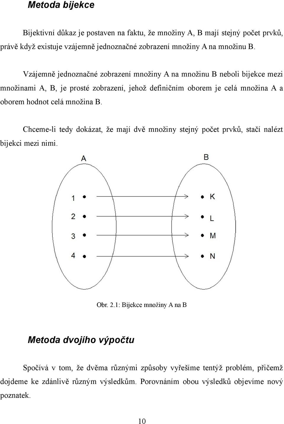 hodnot celá množina B. Chceme-li tedy dokázat, že mají dvě množiny stejný počet prvků, stačí nalézt bijekci mezi nimi. Obr. 2.