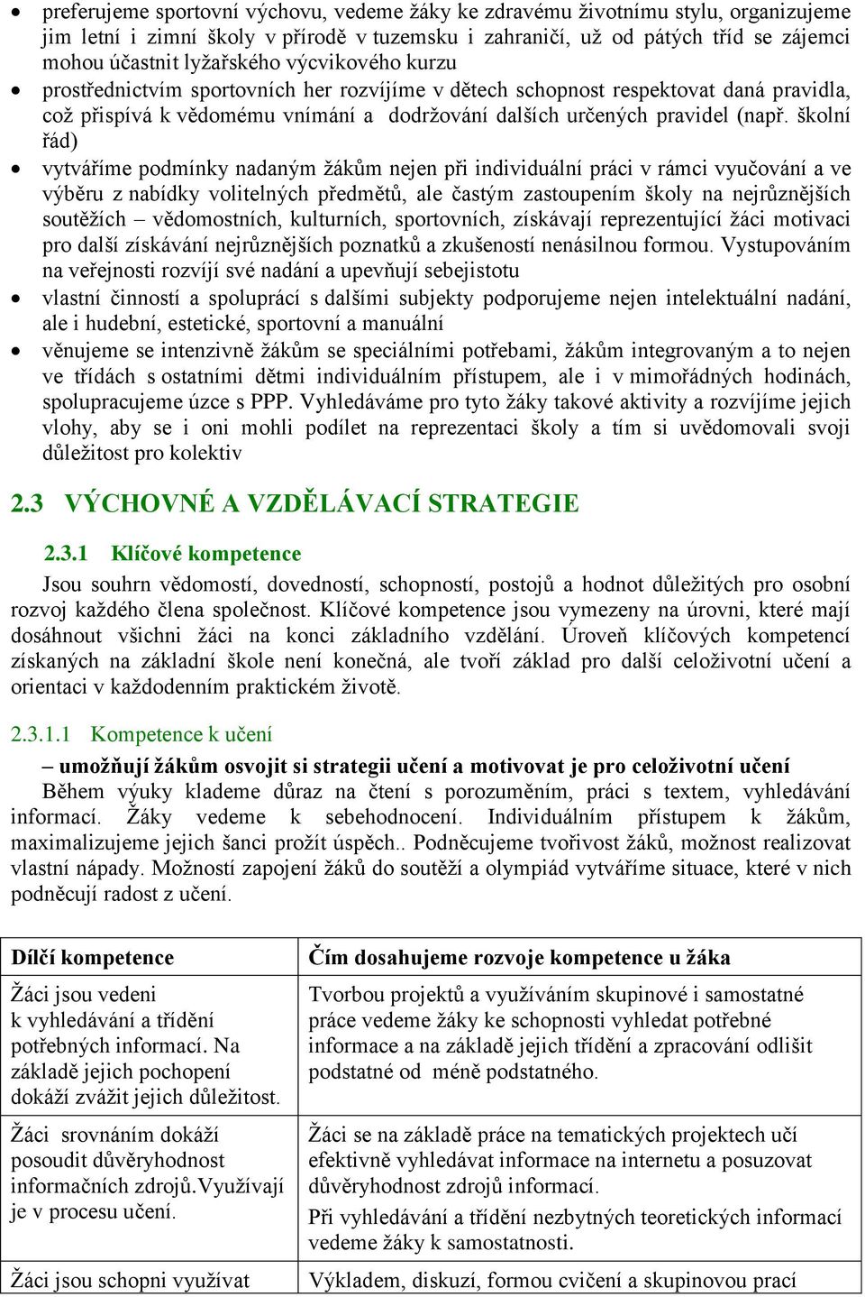 školní řád) vytváříme podmínky nadaným žákům nejen při individuální práci v rámci vyučování a ve výběru z nabídky volitelných předmětů, ale častým zastoupením školy na nejrůznějších soutěžích