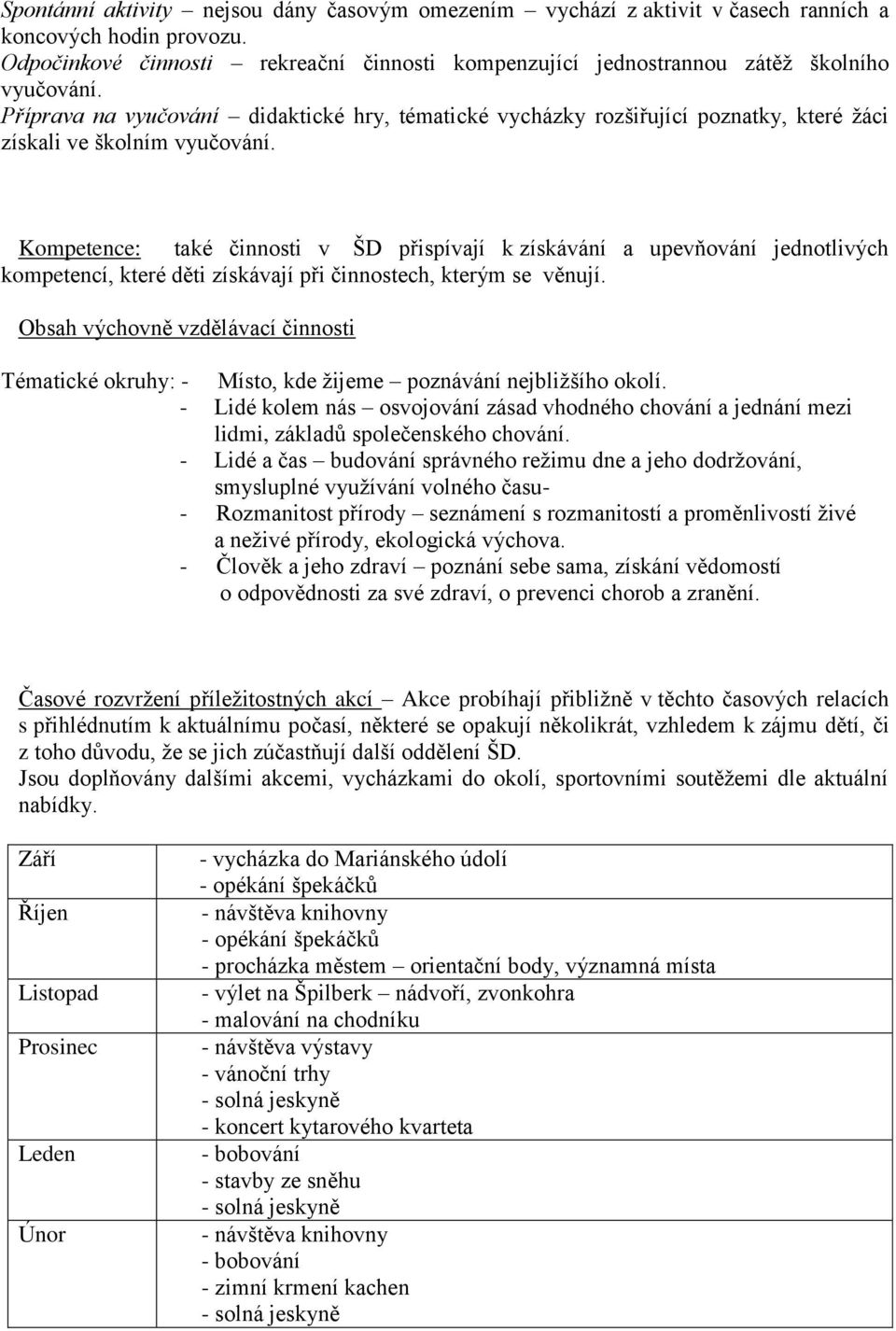 Příprava na vyučování didaktické hry, tématické vycházky rozšiřující poznatky, které žáci získali ve školním vyučování.