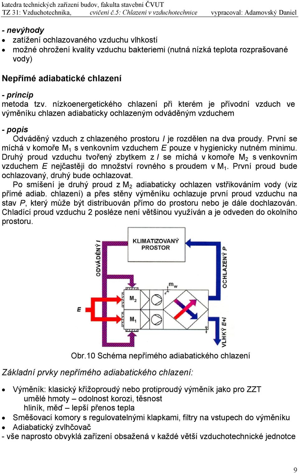 První se míchá v komoře M 1 s venkovním vzduchem E pouze v hygienicky nutném minimu.