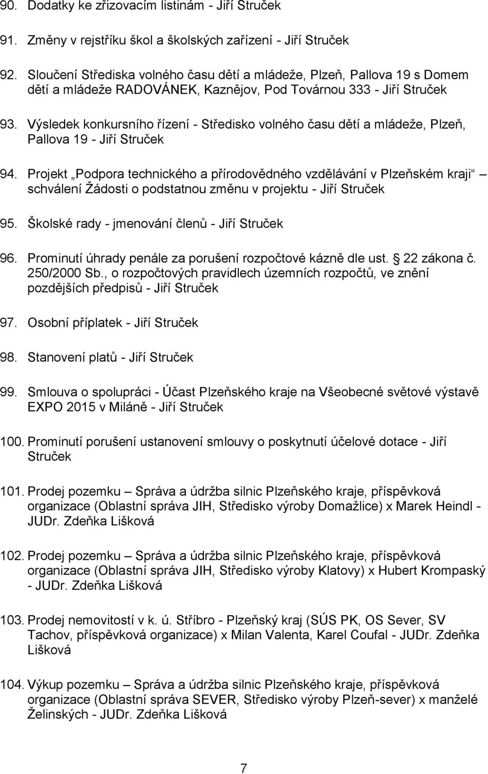 Výsledek konkursního řízení - Středisko volného času dětí a mládeže, Plzeň, Pallova 19 - Jiří Struček 94.