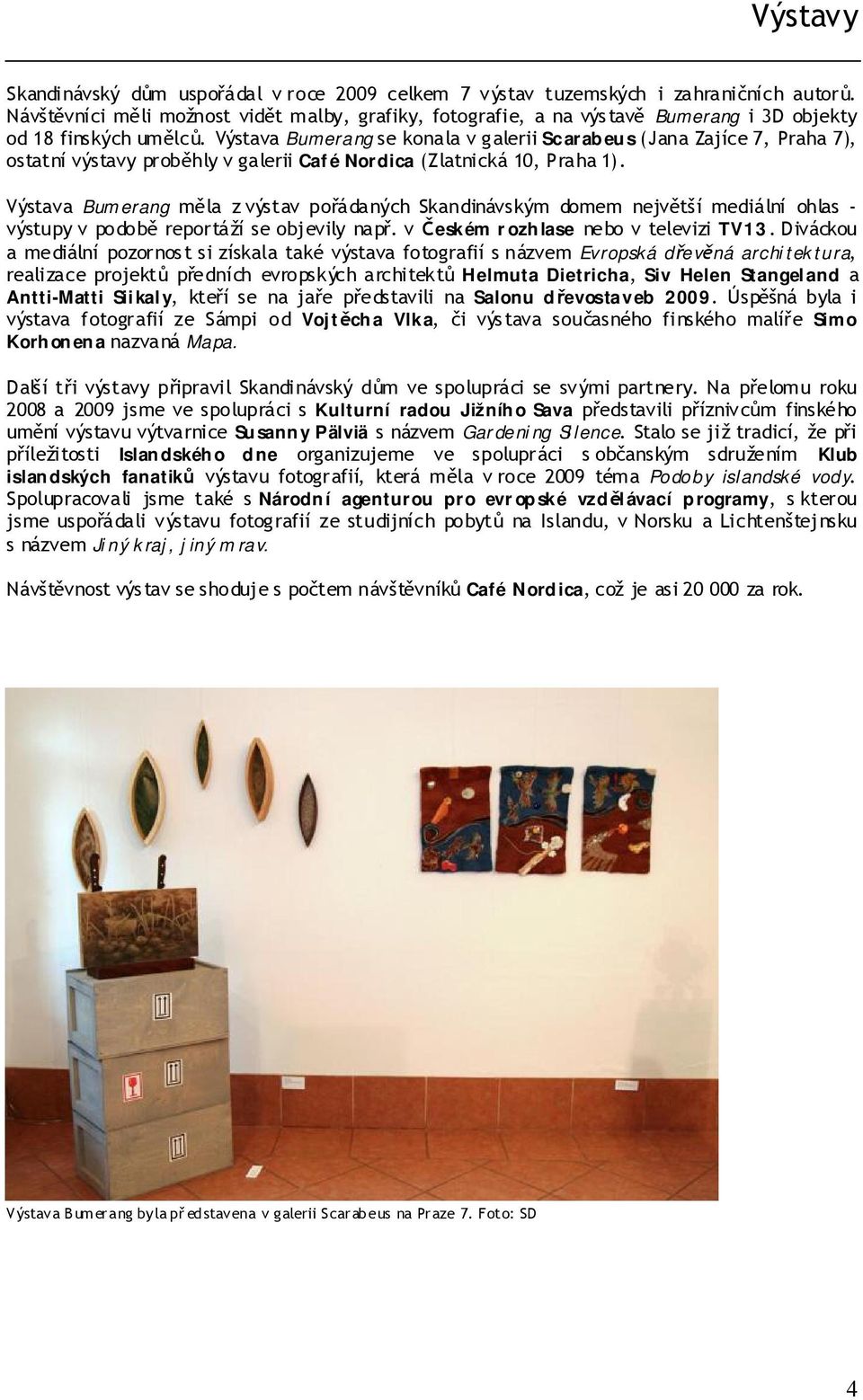 Výstava Bumerang se konala v galerii Scarabeus (Jana Zajíce 7, Praha 7), ostatní výstavy proběhly v galerii Café Nordica (Zlatnická 10, Praha 1).