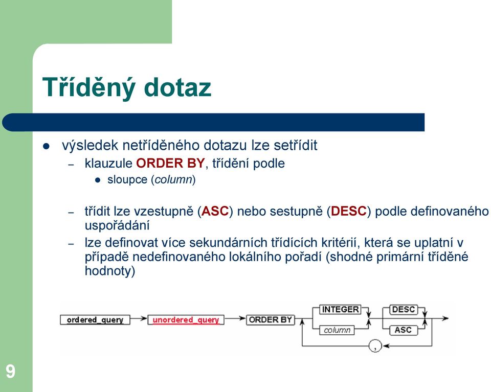 definovaného uspořádání lze definovat více sekundárních třídících kritérií, která