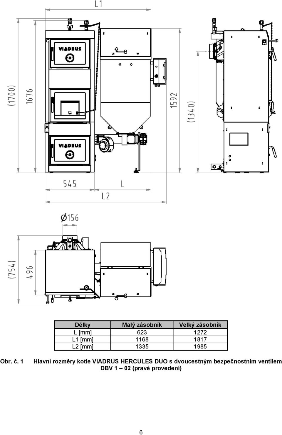 1 Hlavní rozměry kotle VIADRUS HERCULES DUO s