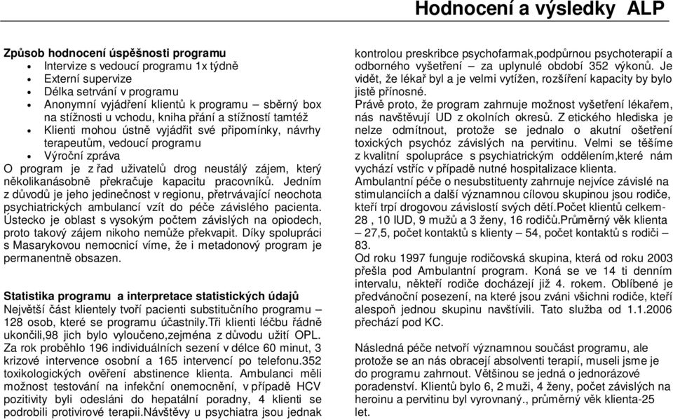 který několikanásobně překračuje kapacitu pracovníků. Jedním z důvodů je jeho jedinečnost v regionu, přetrvávající neochota psychiatrických ambulancí vzít do péče závislého pacienta.