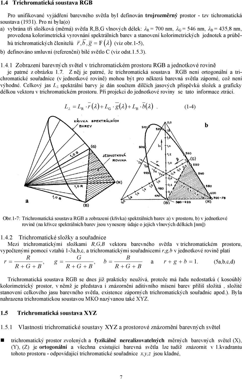 kolorimetrických jednotek a průběhů trichromatických členitelů rbg,, = F ( λ ) (viz obr.1-5), b) definováno smluvní (referenční) bílé světlo C (viz odst.1.5.3). 1.4.