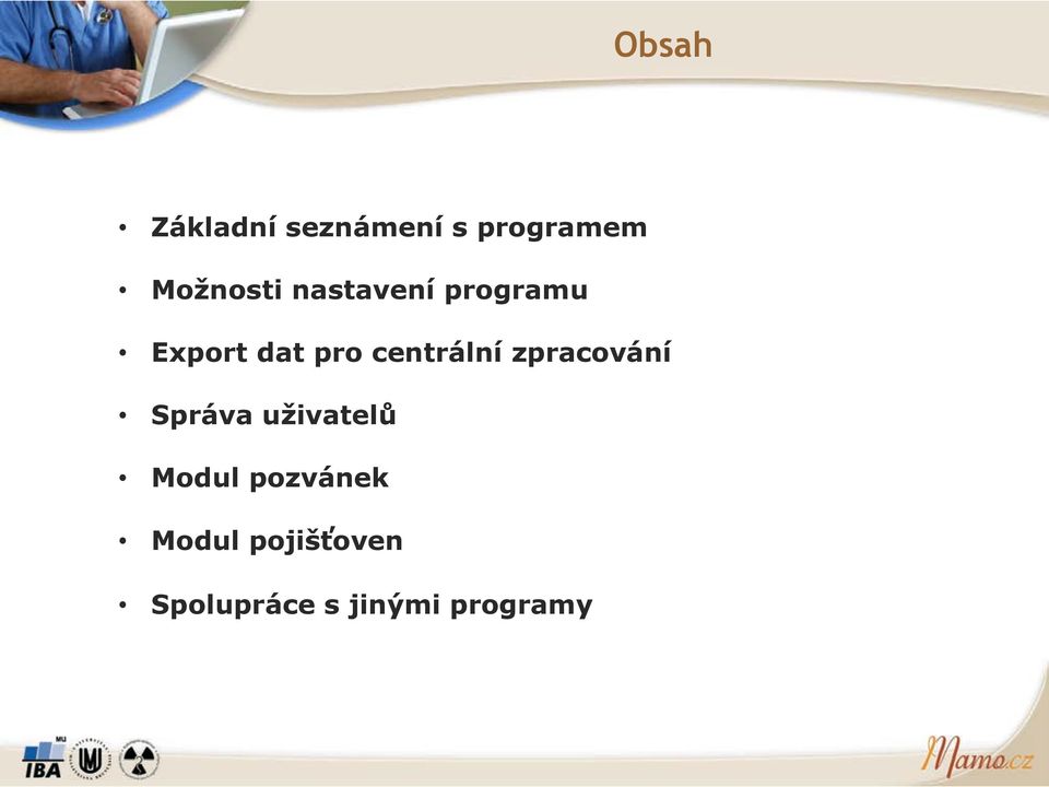 nastavení programu Export dat pro centrální