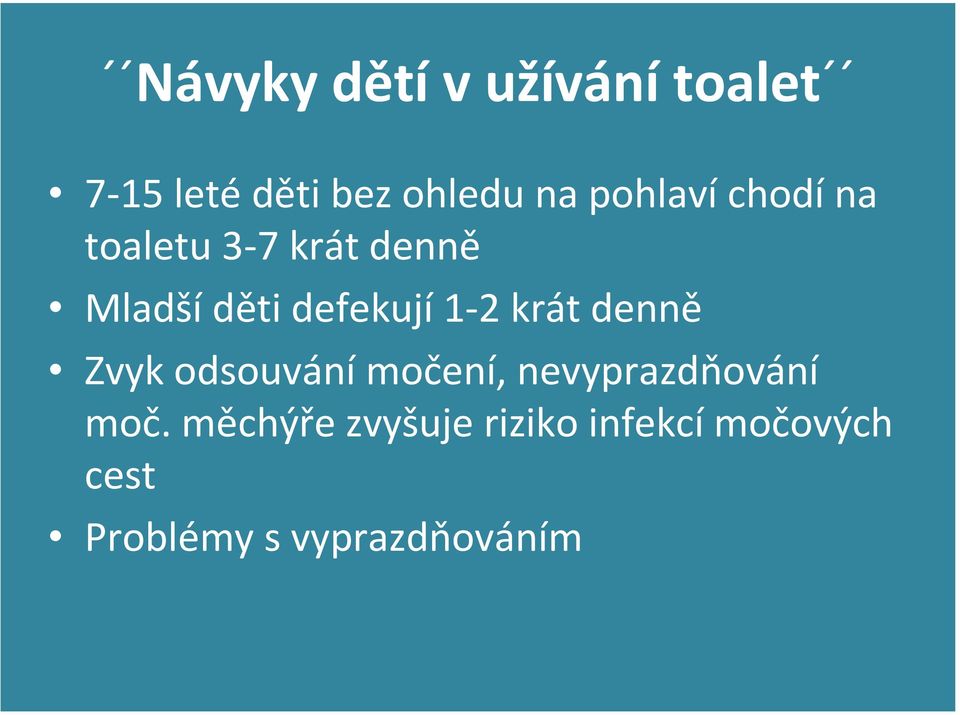 1-2 krát denně Zvyk odsouvání močení, nevyprazdňování moč.