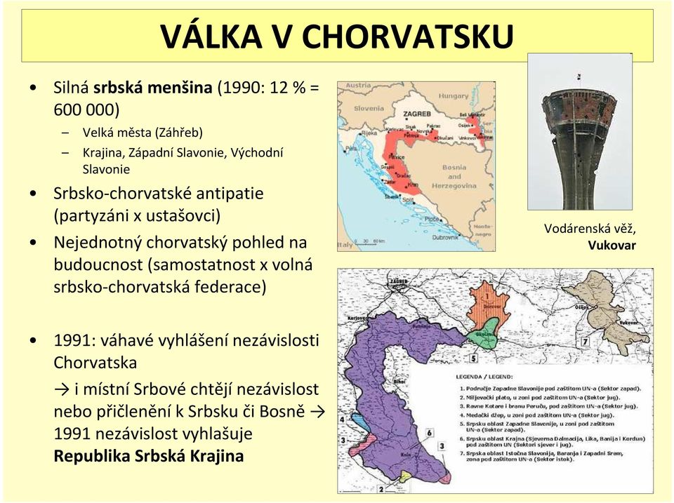 (samostatnost x volná srbsko-chorvatská federace) Vodárenskávěž, Vukovar 1991: váhavévyhlášenínezávislosti