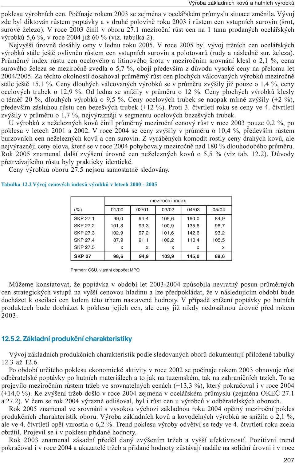 1 meziroční růst cen na 1 tunu prodaných ocelářských výrobků 5,6 %, v roce 2004 již 60 % (viz. tabulka 2). Nejvyšší úrovně dosáhly ceny v lednu roku 2005.