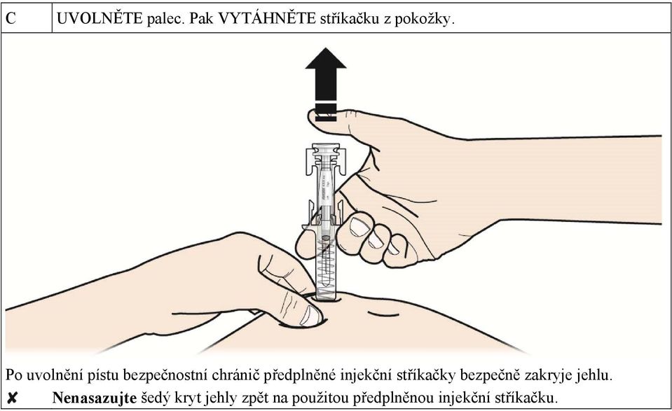 injekční stříkačky bezpečně zakryje jehlu.