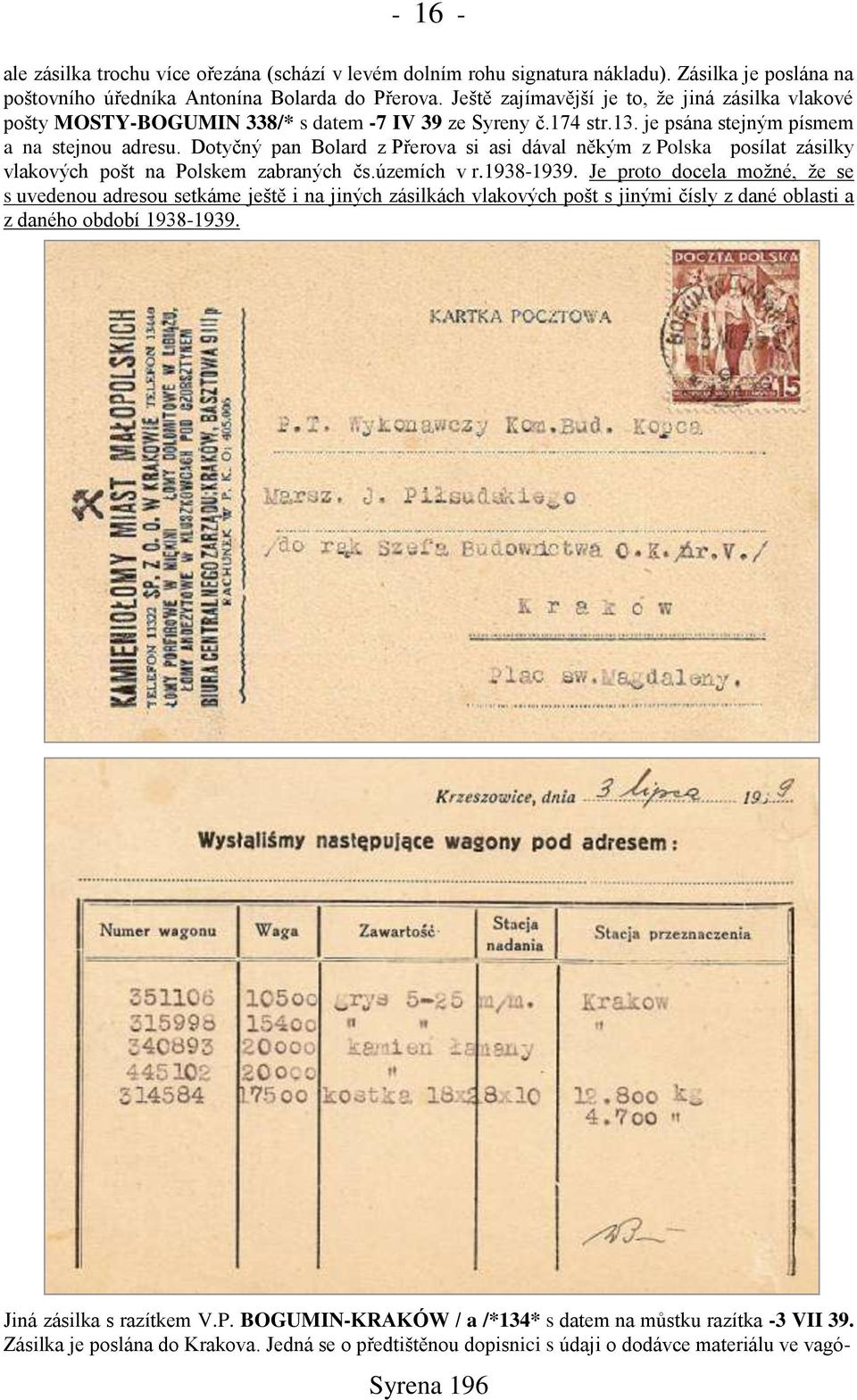 Dotyčný pan Bolard z Přerova si asi dával někým z Polska posílat zásilky vlakových pońt na Polskem zabraných čs.územích v r.1938-1939.