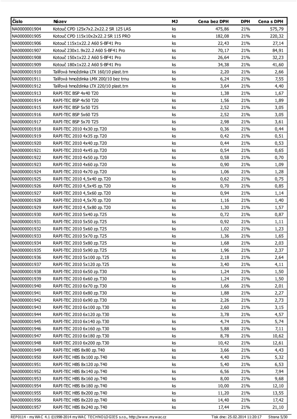 2 A60 S-BF41 Pro ks 34,38 21% 41,60 NA0000001910 Talířová hmoždinka LTX 160/10 plast.