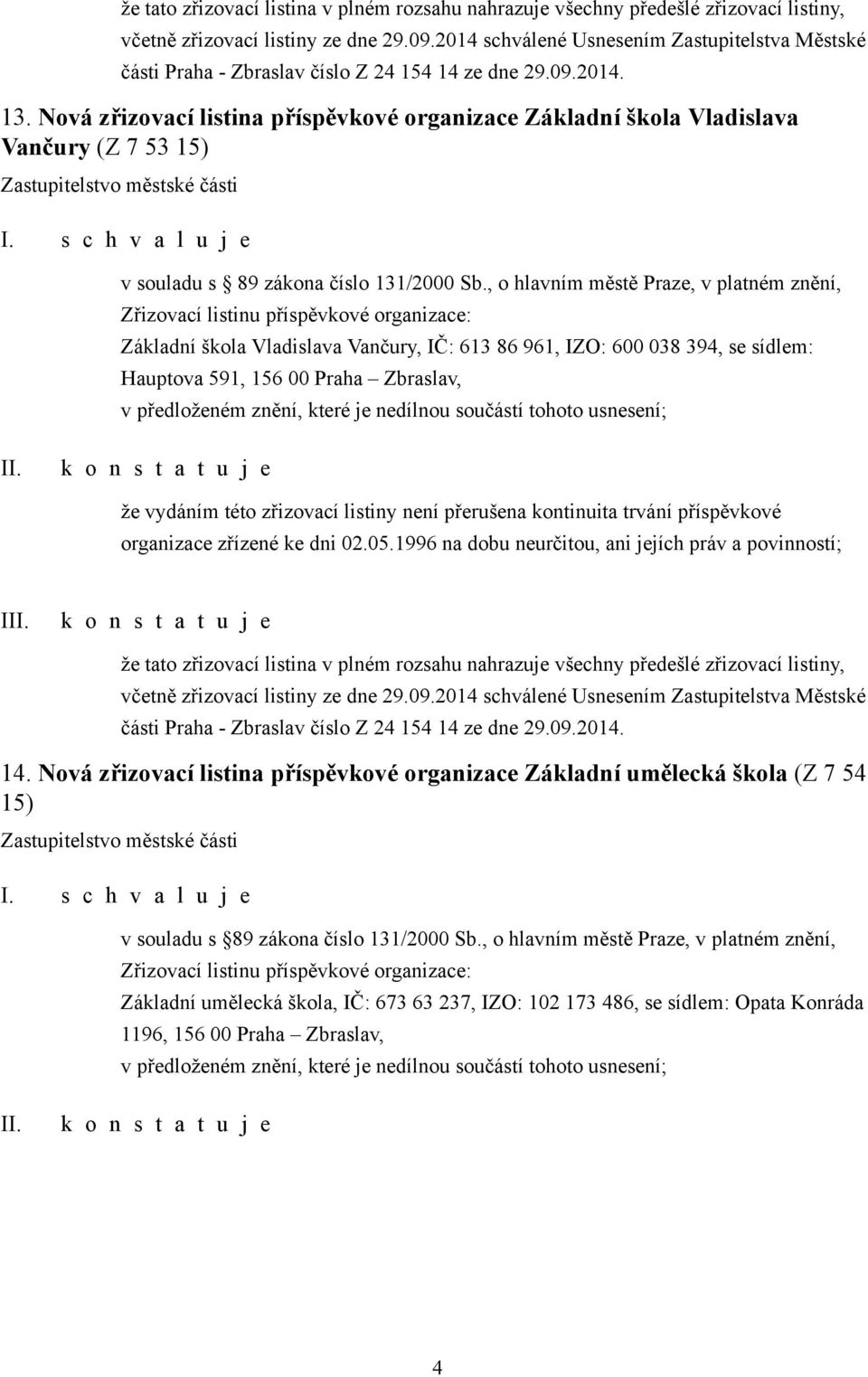 1996 na dobu neurčitou, ani jejích práv a povinností; I 14.