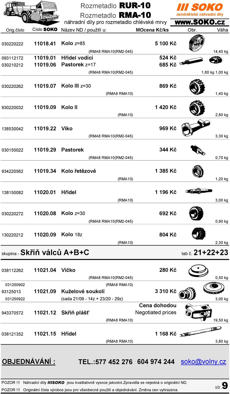 01 Hřídel 1 385 Kč 1 196 Kč 1,20 kg 3,00 kg 030220272 11020.08 Kolo z=30 692 Kč 0,90 kg 130220212 11020.09 Kolo 18z skupina - Skříň válců A+B+C 804 Kč 2,30 kg tab č. 21+22+23 038112262 11021.