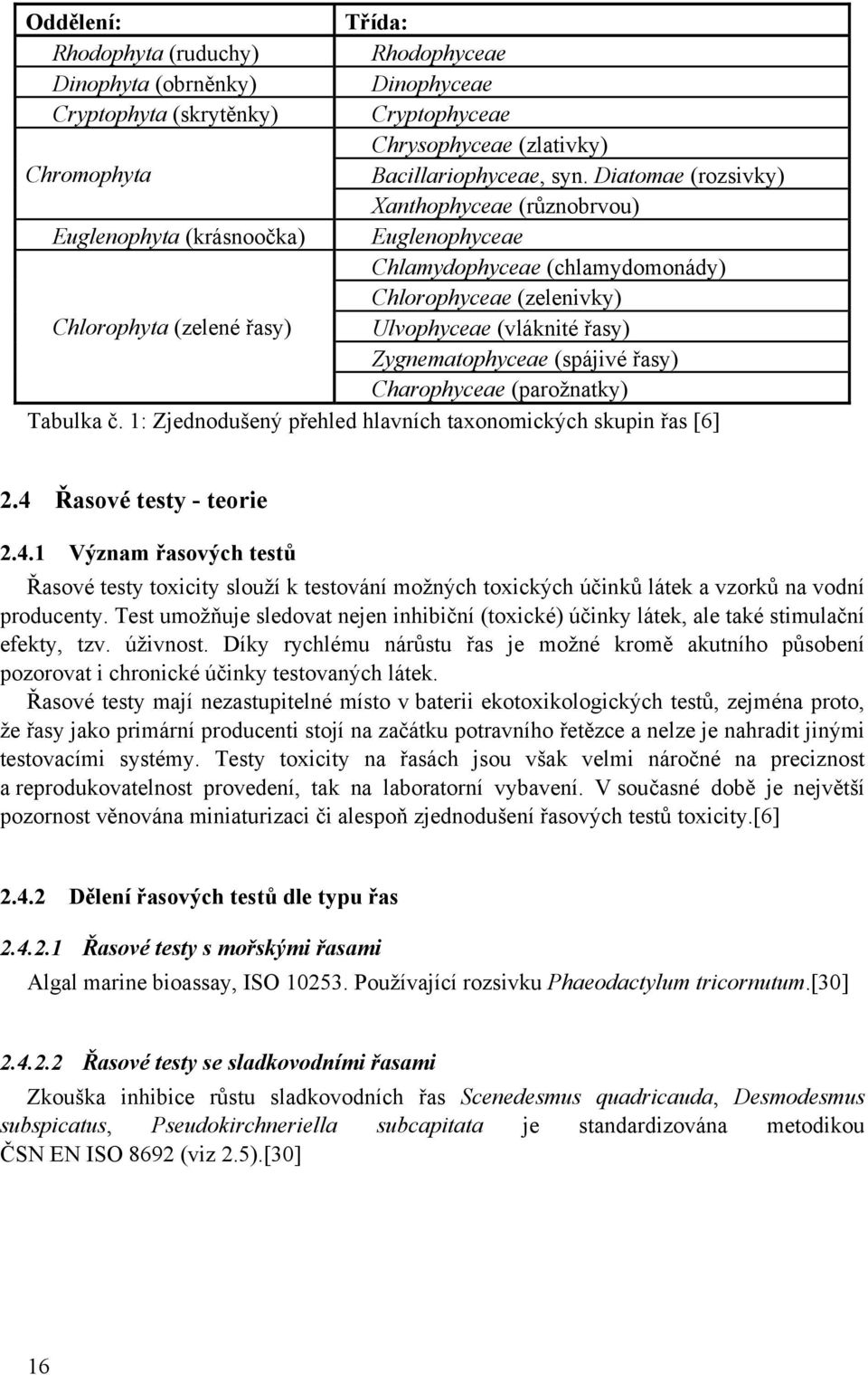 řasy) Zygnematophyceae (spájivé řasy) Charophyceae (parožnatky) Tabulka č. 1: Zjednodušený přehled hlavních taxonomických skupin řas [6] 2.4 