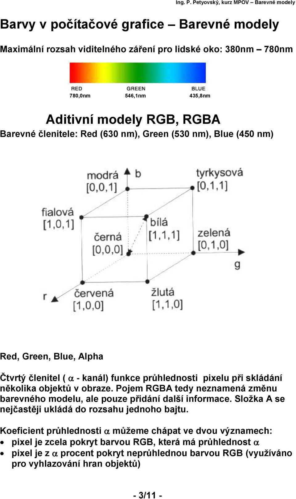 Pojem RGBA tedy neznamená změnu barevného modelu, ale pouze přidání další informace. Složka A se nejčastěji ukládá do rozsahu jednoho bajtu.