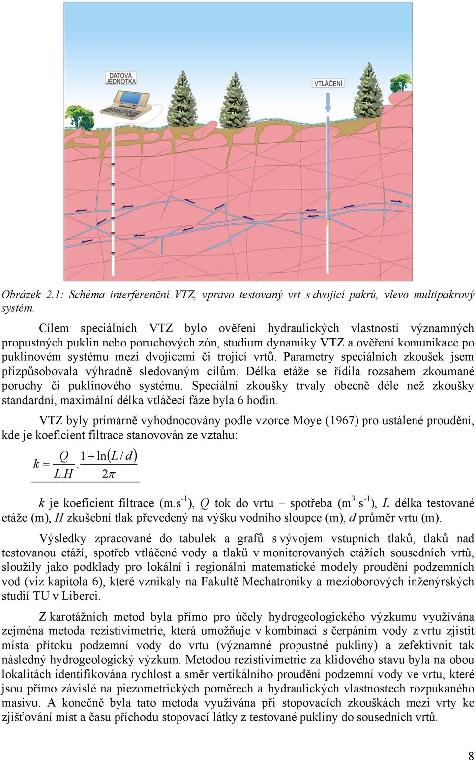 trojicí vrtů. Parametry speciálních zkoušek jsem přizpůsobovala výhradně sledovaným cílům. Délka etáže se řídila rozsahem zkoumané poruchy či puklinového systému.