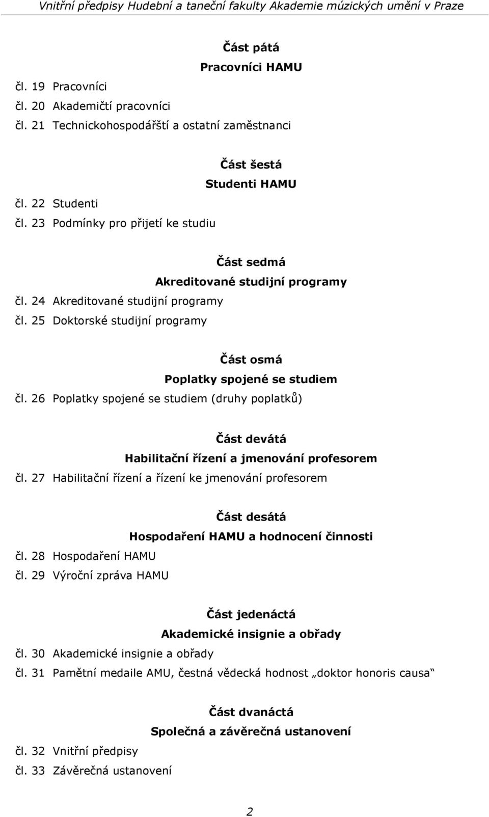 26 Poplatky spojené se studiem (druhy poplatků) Část devátá Habilitační řízení a jmenování profesorem čl.