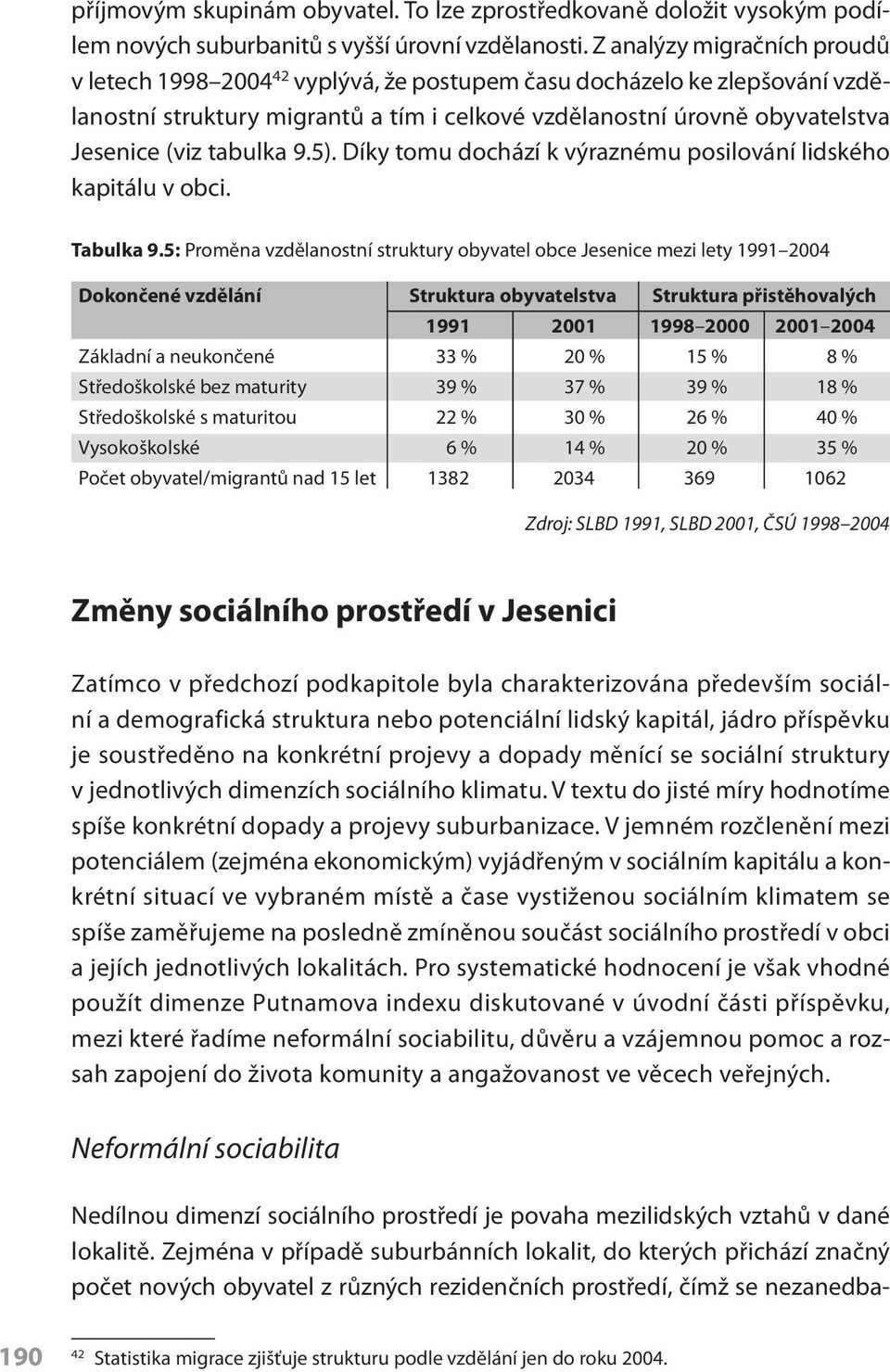 tabulka 9.5). Díky tomu dochází k výraznému posilování lidského kapitálu v obci. Tabulka 9.