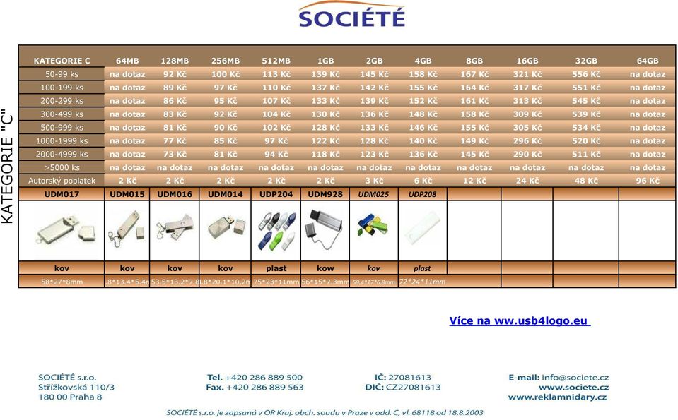 136 Kč 148 Kč 158 Kč 309 Kč 539 Kč na dotaz 500-999 ks na dotaz 81 Kč 90 Kč 102 Kč 128 Kč 133 Kč 146 Kč 155 Kč 305 Kč 534 Kč na dotaz 1000-1999 ks na dotaz 77 Kč 85 Kč 97 Kč 122 Kč 128 Kč 140 Kč 149