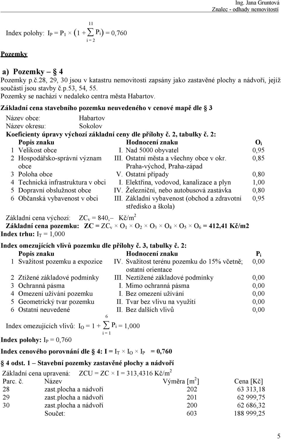 Základní cena stavebního pozemku neuvedeného v cenové mapě dle 3 Název obce: Habartov Název okresu: Sokolov Koeficienty úpravy výchozí základní ceny dle přílohy č. 2, tabulky č.