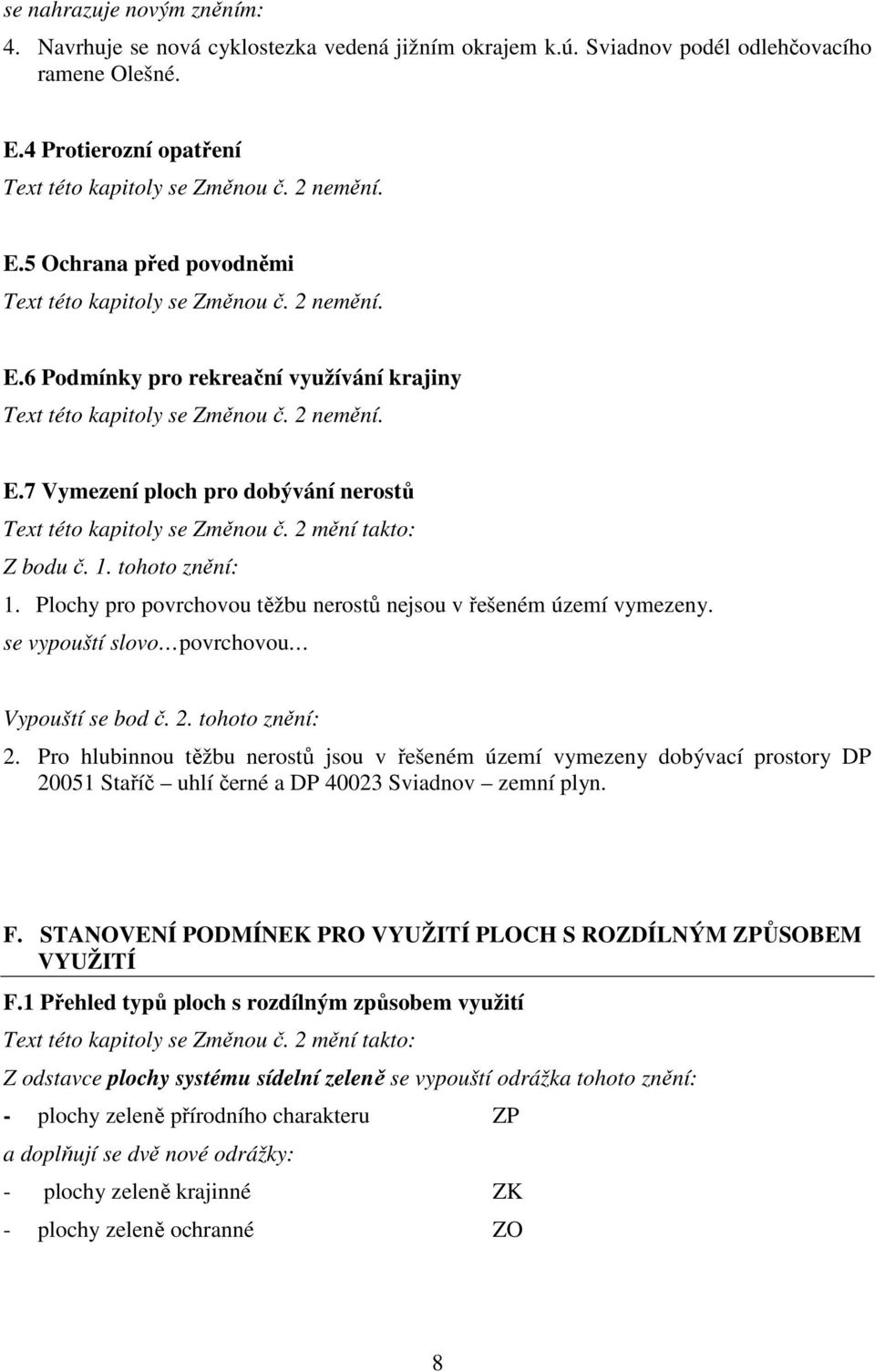 Plochy pro povrchovou těžbu nerostů nejsou v řešeném území vymezeny. se vypouští slovo povrchovou Vypouští se bod č. 2. tohoto znění: 2.