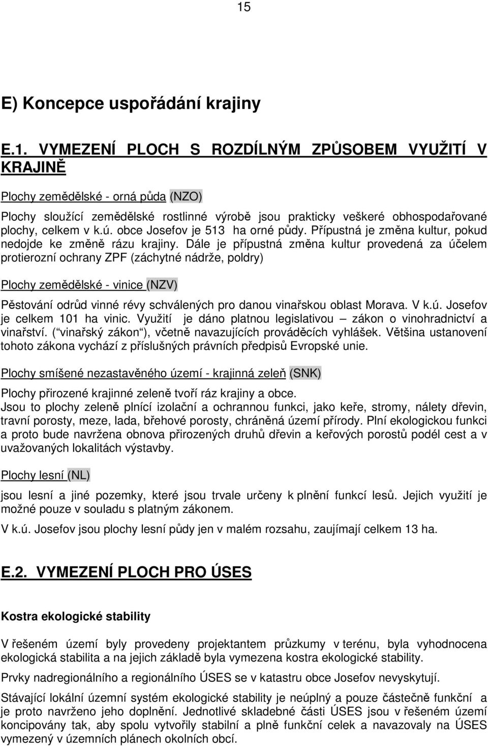 Dále je přípustná změna kultur provedená za účelem protierozní ochrany ZPF (záchytné nádrže, poldry) Plochy zemědělské - vinice (NZV) Pěstování odrůd vinné révy schválených pro danou vinařskou oblast