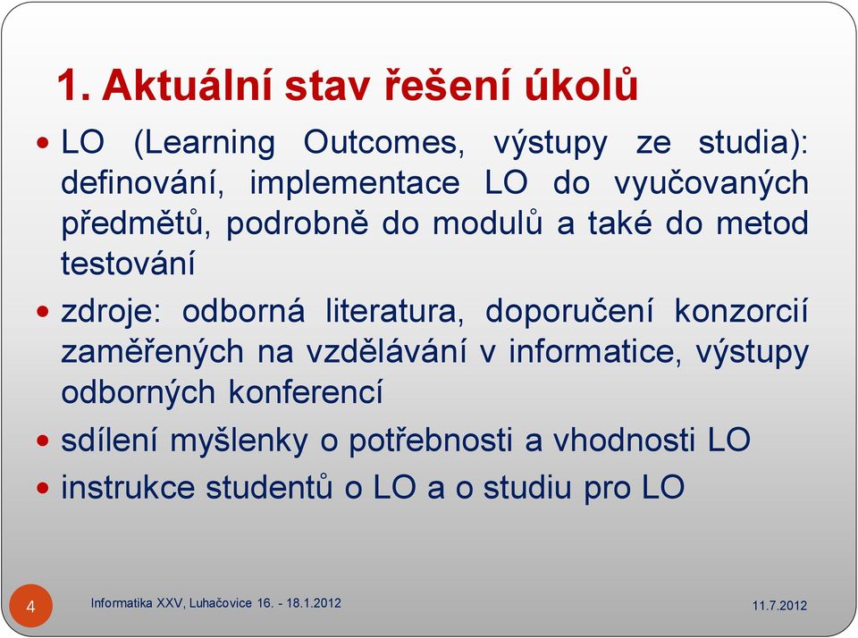 odborná literatura, doporučení konzorcií zaměřených na vzdělávání v informatice, výstupy