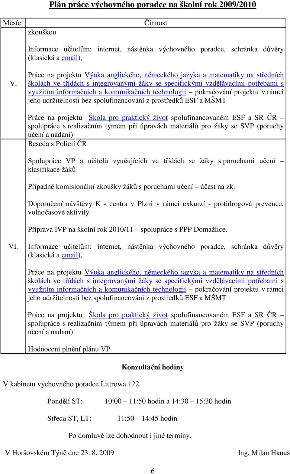 spolupráce s PPP Domažlice. VI.