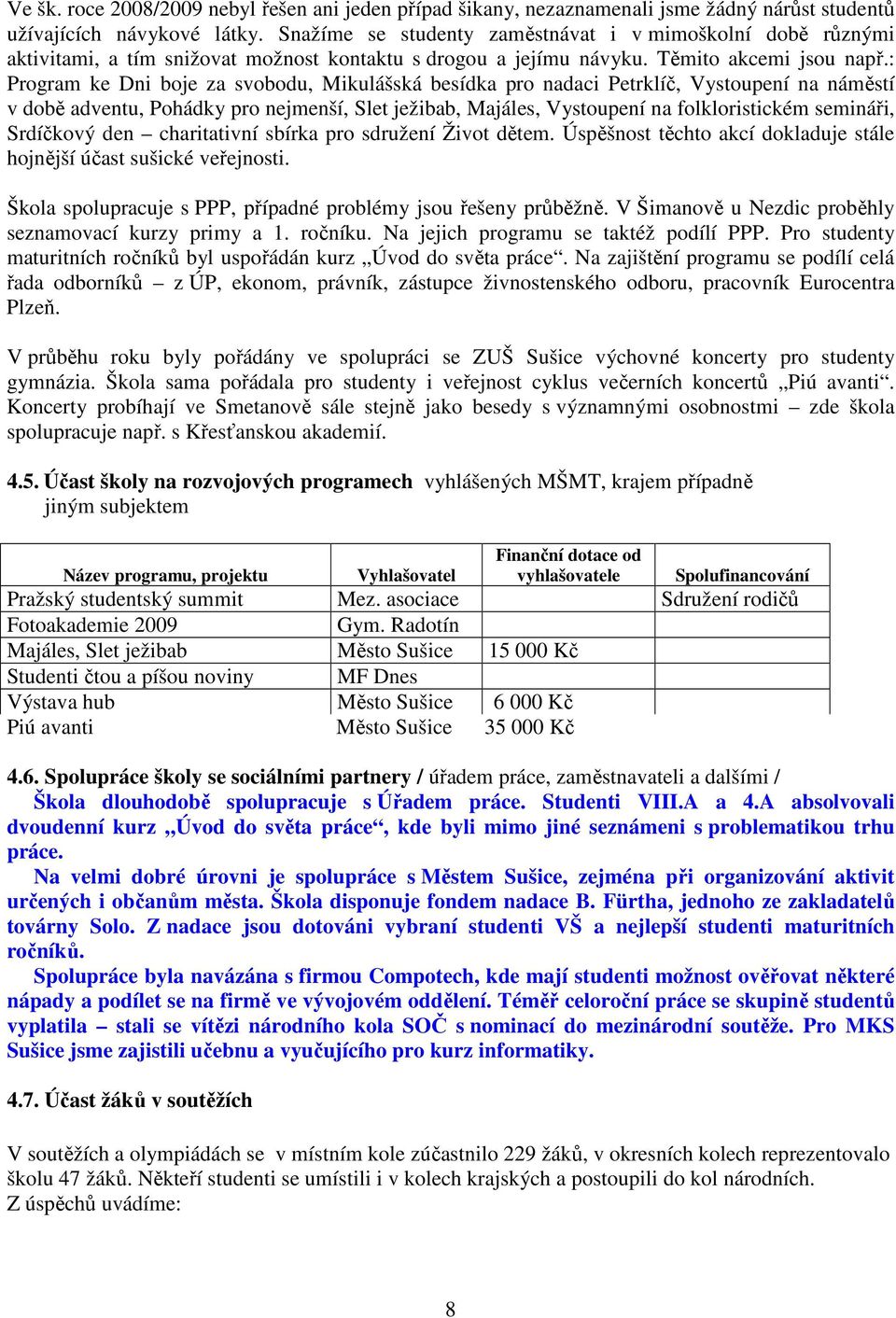 : Program ke Dni boje za svobodu, Mikulášská besídka pro nadaci Petrklíč, Vystoupení na náměstí v době adventu, Pohádky pro nejmenší, Slet ježibab, Majáles, Vystoupení na folkloristickém semináři,