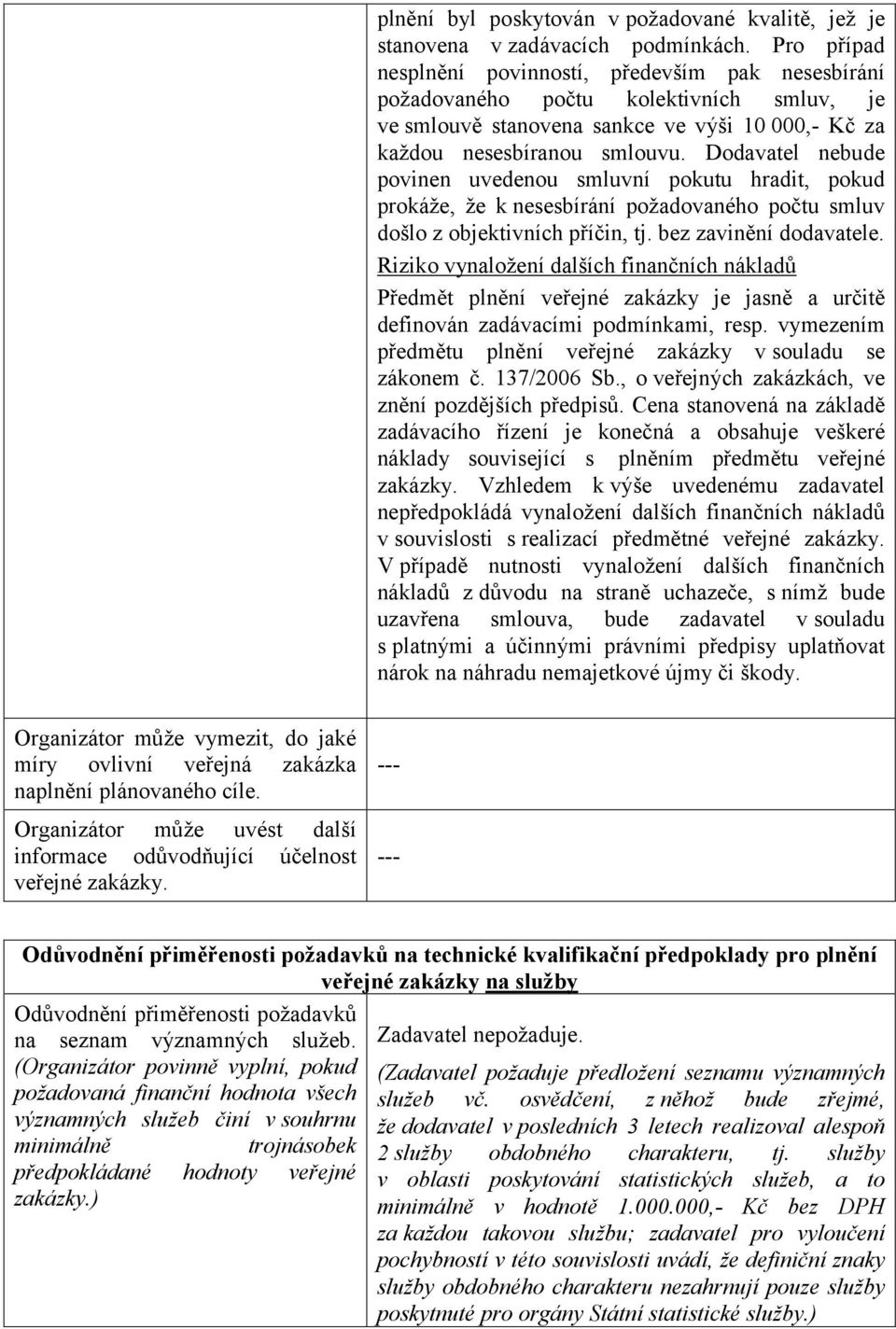 Dodavatel nebude povinen uvedenou smluvní pokutu hradit, pokud prokáže, že k nesesbírání požadovaného počtu smluv došlo z objektivních příčin, tj. bez zavinění dodavatele.